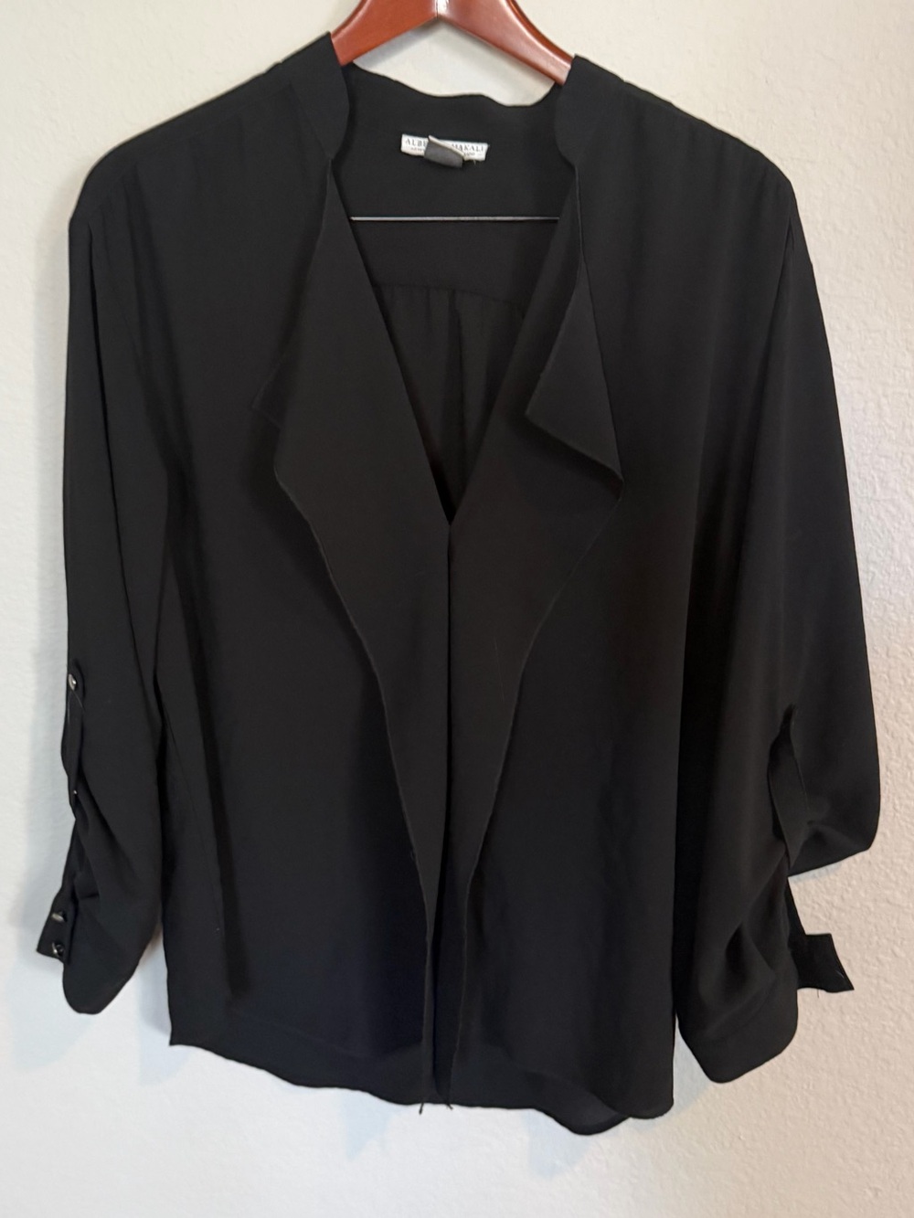 Alberto Makali Women's Black Open-Front Blouse - Classic Draped Style XL